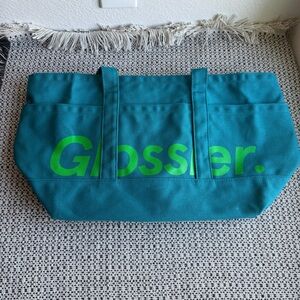Glossier Blue Tote with Green Logo